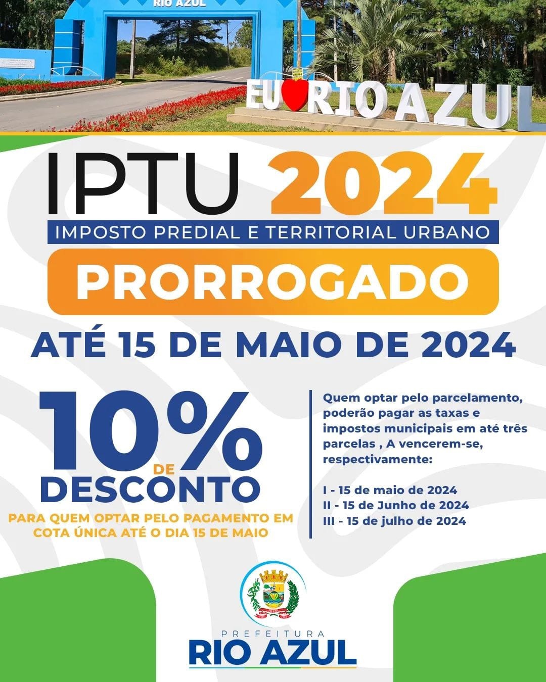 Prefeitura de Rio Azul prorroga prazo para pagamento do IPTU - Rádio Najuá